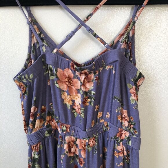 American Eagle Jumpsuit Small Cropped Floral Ruffle Flare Leg Adjustable Strappy - Picture 6 of 13
